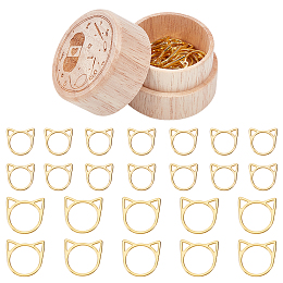 NBEADS Alloy Knitting Stitch Marker Rings, Cat's Head, with Wooden Storage Box, Golden, 15.5~20.5x16~21x1.5~2mm, 30pcs/box