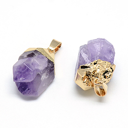 Honeyhandy Electroplated Natural Amethyst Pendants, with Iron Findings, Nuggets, Golden, 15~25x15~22x10~15mm, Hole: 6x3.5mm