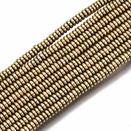 Honeyhandy Electroplate Non-magnetic Synthetic Hematite Beads Strands, Flat Round/Disc, Faceted, Real 18K Gold Plated, 2x1mm, Hole: 0.8mm, about 452~455pcs/strand, 15.98 inch(40.6cm)