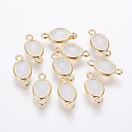 Honeyhandy Oval Faceted Golden Brass Opalite Links connectors, Golden, 15x6.5x3.2mm, Hole: 1mm