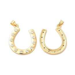 Honeyhandy Rack Plating Brass Micro Pave Cubic Zirconia Pendants, Cadmium Free & Lead Free, Long-Lasting, Horseshoe, Real 18K Gold Plated, 30.5x25x2mm, Hole: 3x5mm