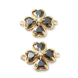 Honeyhandy Brass Pave Clear Cubic Zirconia Connector Charms, Clover Links, Real 18K Gold Plated, Black, 18.5x6x6mm, Hole: 1.5mm