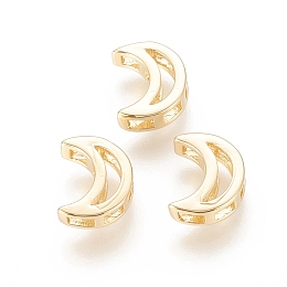 Honeyhandy Brass Slide Charms, Long-Lasting Plated, Moon, Real 18K Gold Plated, 11x8.5x3.5mm, Hole: 2x3~4mm