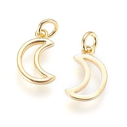 Honeyhandy Brass Charms, with Jump Ring, Moon, Golden, 13x9x1.5mm, Hole: 3mm