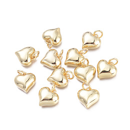 Honeyhandy Brass Charms, with Jump Rings, Cadmium Free & Lead Free & Nickel Free, Long-Lasting Plated, Heart, Real 18K Gold Plated, 12x11x4.5mm, Hole: 3.4mm