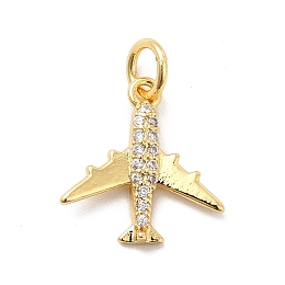 Honeyhandy Rack Plating Brass Micro Pave Cubic Zirconia Charms, Passenger Plane Charm, Long—Lasting Plated, with Jump Rings, Cadmium Free & Lead Free, Real 18K Gold Plated, 14x13x2mm, Hole: 3mm