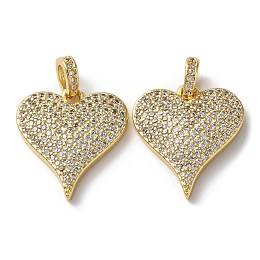 Honeyhandy Rack Plating Clear Brass Micro Pave Cubic Zirconia Pendants, Cadmium Free & Lead Free, Heart, Real 18K Gold Plated, 18x16.5x3mm, Hole: 2.5x3.5mm