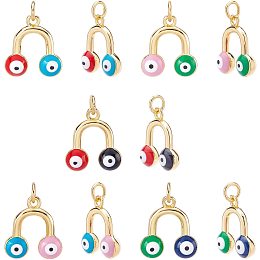 NBEADS 10 Pcs 5 Colors Real 18K Gold Plated Brass Enamel Evil Eye Charms, Enamel Pendants Flat Round Evil Eye Charms with Jump Rings for DIY Jewelry Crafts Making