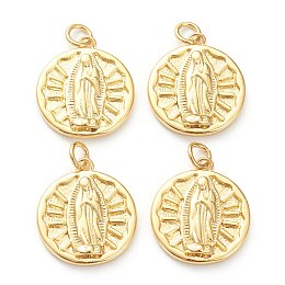 Honeyhandy Brass Pendants, Long-Lasting Plated, Flat Round with Saint, Real 18K Gold Plated, 18x16x3mm, Hole: 3.5mm