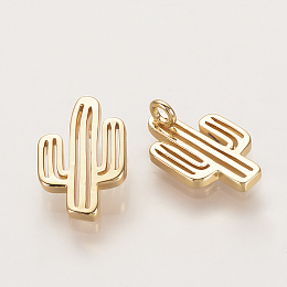 Honeyhandy Brass Charms, Nickel Free, Real 18K Gold Plated, Cactus, 14x9x2mm, Hole: 2mm