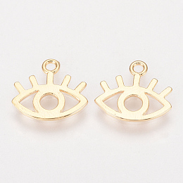 Honeyhandy Brass Charms, Nickel Free, Real 18K Gold Plated, Eye, Golden, 11.5x13x1mm, Hole: 1mm