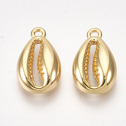 Honeyhandy Brass Charms, Cowrie Shell Shape, Nickel Free, Real 18K Gold Plated, 12.5x7.5x3mm, Hole: 1mm