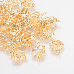 Arricraft Brass Links/Connectors, Real 18K Gold Plated, Flower, 15.5x10x2mm, Hole: 1mm