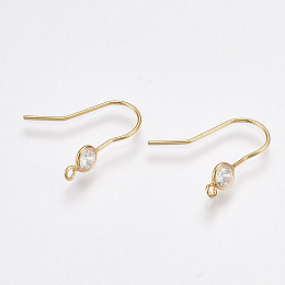 Honeyhandy Brass Earring Hooks, with Cubic Zirconia and Vertical Loop, Nickel Free, Real 18K Gold Plated, 18x4.5mm, Hole: 1mm, 20 Gauge, Pin: 0.8mm