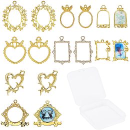 SUNNYCLUE 1 Box 16Pcs 8 Styles Alloy Open Back Bezel Pendants Heart Flower Rectangle Oval Hollow Frame Pendants for DIY UV Epoxy Resin Pressed Flower Jewelry Making