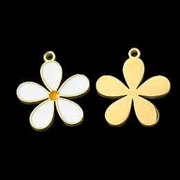 Honeyhandy Ion Plating(IP) 304 Stainless Steel Manual Polishing Pendants, with Enamel, Flower Charm, Golden, 15.5x14x1.5mm, Hole: 1.2mm