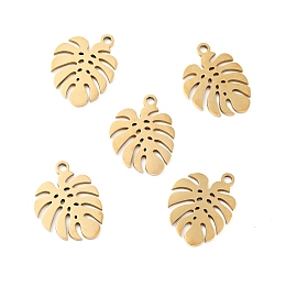 304 Stainless Steel Pendants, Tropical Leaf Charms, Monstera Leaf, Golden, 16x12x1mm, Hole: 1.4mm