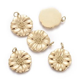 Honeyhandy Ion Plating(IP) 304 Stainless Steel Pendants, with Jump Ring, Flower, Golden, 22x20x2.5mm, Hole: 3.4mm