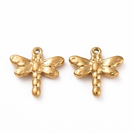 Honeyhandy 201 Stainless Steel Charms, Dragonfly, Golden, 15x16x3.5mm, Hole: 1mm