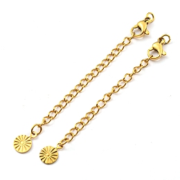 Honeyhandy 304 Stainless Steel Curb Chain Extender, End Chains with Lobster Claw Clasps and Sun Chain Tabs, Real 18K Gold Plated, 69mm