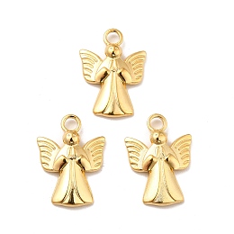 Honeyhandy Ion Plating(IP) 304 Stainless Steel Pendants, Angel Charms, Real 18K Gold Plated, 19.5x14x2.5mm, Hole: 3mm