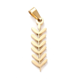 Honeyhandy 304 Stainless Steel Pendants, Laser Cut, Leaf, Golden, 25.5x7x1.2mm, Hole: 5x3mm