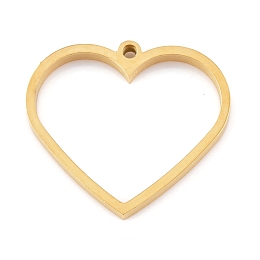 Honeyhandy Ion Plating(IP) 304 Stainless Steel Open Back Bezel Pendants, Double Sided Polishing, For DIY UV Resin, Epoxy Resin, Pressed Flower Jewelry, Heart, Real 24K Gold Plated, 26x30x3mm, Hole: 2mm