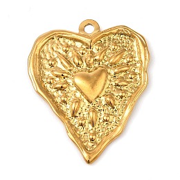 Honeyhandy 304 Stainless Steel Pendants, Textured, Heart Charm, Golden, 36x29x3mm, Hole: 2.4mm