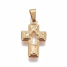 Honeyhandy 304 Stainless Steel Pendants, Cross, Golden, 24x15x2.6mm, Hole: 7x3.6mm