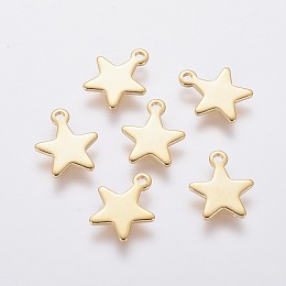 Honeyhandy 304 Stainless Steel Charms, Star, Real 18k Gold Plated, 10x8x0.8mm, Hole: 1.4mm