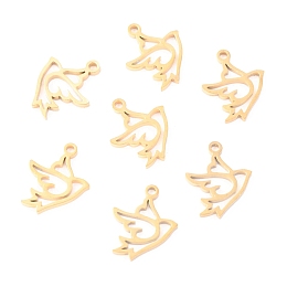 Honeyhandy 304 Stainless Steel Charms, Laser Cut, Peace Dove, Golden, 14x11.5x1.1mm, Hole: 1.4mm