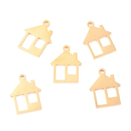 Honeyhandy 304 Stainless Steel Charms, Laser Cut, House, Golden, 14x10.5x1.1mm, Hole: 1.2mm