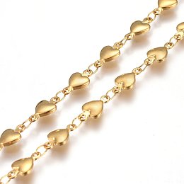 Honeyhandy 304 Stainless Steel Link Chains, Soldered, Heart, Golden, 10x5~5.5x2mm