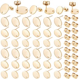 SOFPLATE 36Pcs 3 Size Flat Round Ion Plating(IP) 304 Stainless Steel Stud Earring Findings, with Hole and Ear Nuts, Golden, 8~12x1mm, Hole: 1.2~1.4mm, Pin: 0.8mm, 12pcs/size