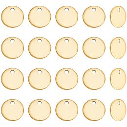 UNICRAFTALE About 50pcs Golden Vacuum Plating 304 Stainless Steel Blank Tag 8mm Flat Round Charms Smooth Pendants Metal Jewelry Making