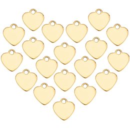 UNICRAFTALE About 50pcs Golden Heart Charm Hypoallergenic Charms Stainless Steel Pendant 1.2mm Hole Blank Flat Metal Pendant for DIY Jewelry Making 9.5mm