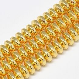 Honeyhandy Electroplate Non-magnetic Synthetic Hematite Beads Strands, Heishi Beads, Flat Round/Disc, Golden Plated, 6x3mm, Hole: 2mm, about 137pcs/strand, 15.94 inch