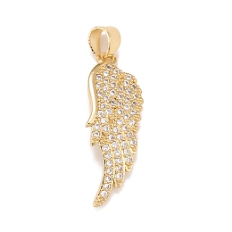 Honeyhandy Brass Micro Pave Cubic Zirconia Pendants, Real 18K Gold Plated, Lead Free & Cadmium Free, Wing, Clear, 25.5x9x4mm, Hole: 4x3mm