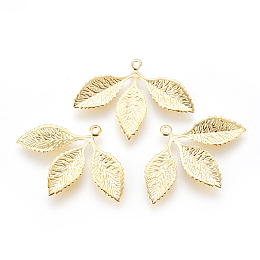 Honeyhandy Rack Plating Brass Pendants, Leaf, Golden, 23x31x1mm, Hole: 1.2mm