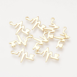 Honeyhandy Brass Pendants, Real 18K Gold Plated, Heartbeat, Golden, 17x11x1mm, Hole: 1mm