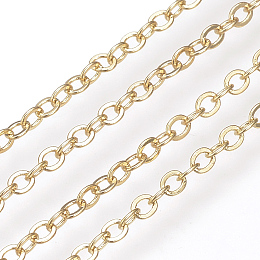 Honeyhandy Brass Cable Chains, Soldered, Flat Oval, Nickel Free, Real 18K Gold Plated, 3.4x2.8x0.4mm