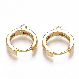 Honeyhandy Brass Huggie Hoop Earring Findings, Nickel Free, Real 18K Gold Plated, 16.5x14.5x3.5mm, Hole: 1.5mm, Pin: 1mm