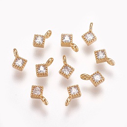 Honeyhandy Brass Cubic Zirconia Pendants, Nickel Free, Real 18K Gold Plated, Rhombus, 6x4x2mm, Hole: 1mm