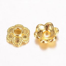 Honeyhandy Alloy Bead Caps, 6-Petal Flower, Golden, 6x2mm, Hole: 1mm