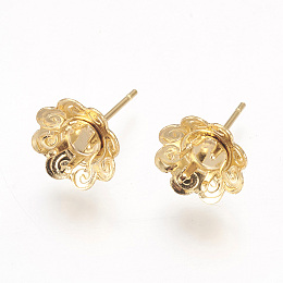 Honeyhandy 304 Stainless Steel Ear Stud Components, Flower, Golden, 16mm, Flower: 10.5~11x4.5mm, Tray: 4mm, Pin: 0.7mm