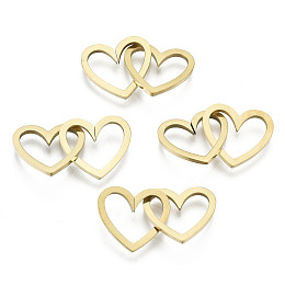 Honeyhandy 201 Stainless Steel Linking Rings, Quick Link Connectors, Laser Cut, Heart, Golden, 11x12x1mm, Inner Diameter: 5x10mm, about 2pcs/set