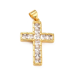 Honeyhandy Brass Micro Pave Clear Cubic Zirconia Pendants, Cross, Real 18K Gold Plated, 26.5x17.5x2.5mm, Hole: 4x3mm