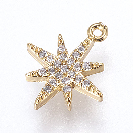 Honeyhandy Brass Micro Pave Cubic Zirconia Charms, FLower, Golden, 14x11.5x2mm, Hole: 0.5mm