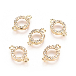 Honeyhandy Brass Micro Pave Cubic Zirconia Links connectors, Ring, Clear, Golden, 8x12x2mm, Hole: 1.2mm