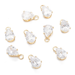 Honeyhandy Brass Clear Cubic Zirconia Charms, Long-Lasting Plated, Teardrop, Golden, 10.5x6x5mm, Hole: 2mm